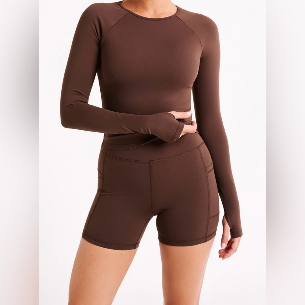 MESHKI | Lounge Workout Set In Chocolate Brown Size: Small
